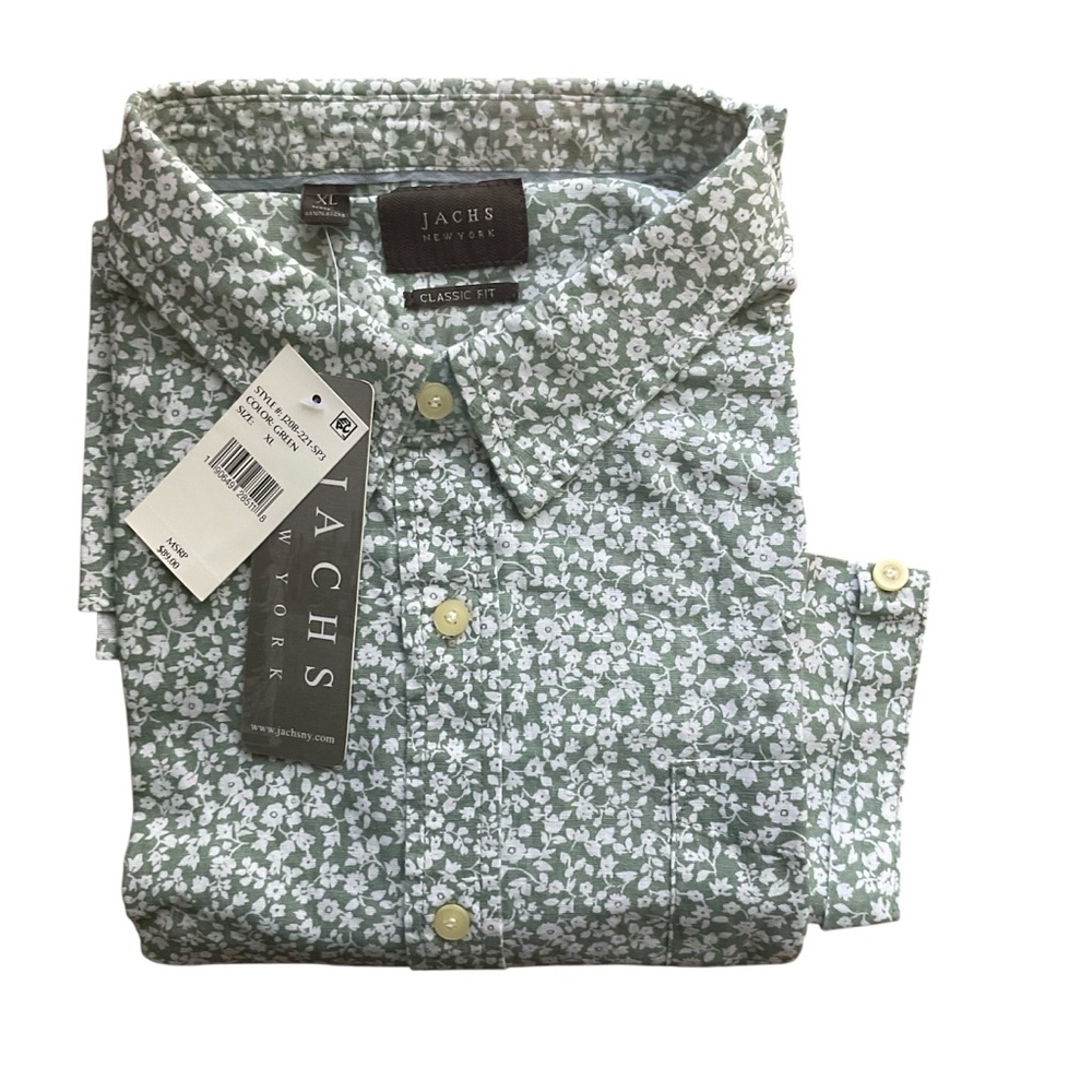 Jachs Men's Green Floral Shirt short sleeve Sz XL cotton